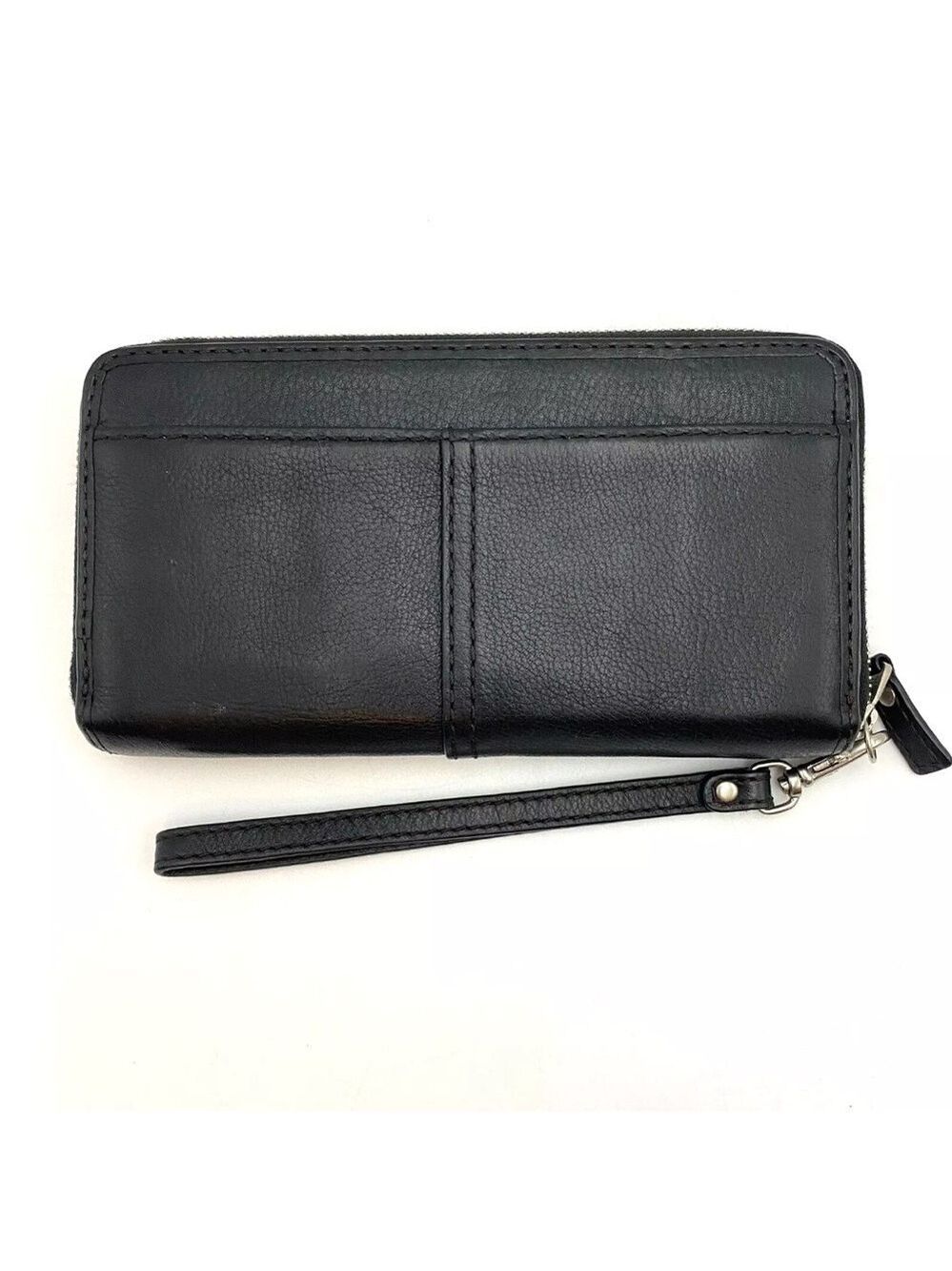 FOSSIL Black Cowhide Leather Clutch Wallet Keyhole Zip Around 8"x4.25" - Picture 2 of 9